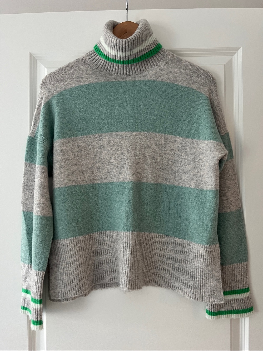 J. Crew Gray and Green striped Turtleneck